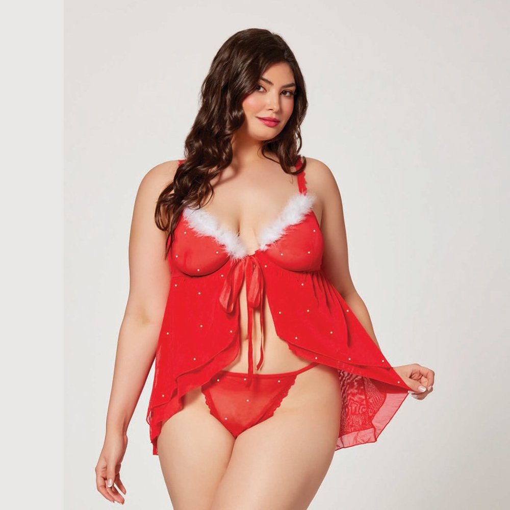 Plus Mesh Babydoll And G-String - image 1